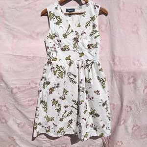 ModCloth Taming The Wild West Dress Medium Cactus Novelty Print Festival White